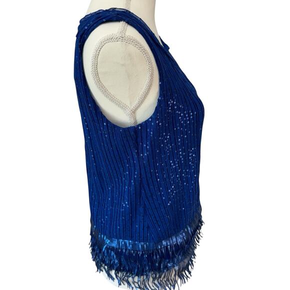 MAX STUDIO MSSP Top Womens XS  Blue Sequin Cocktail Patriotic Holiday Party - Picture 3 of 8
